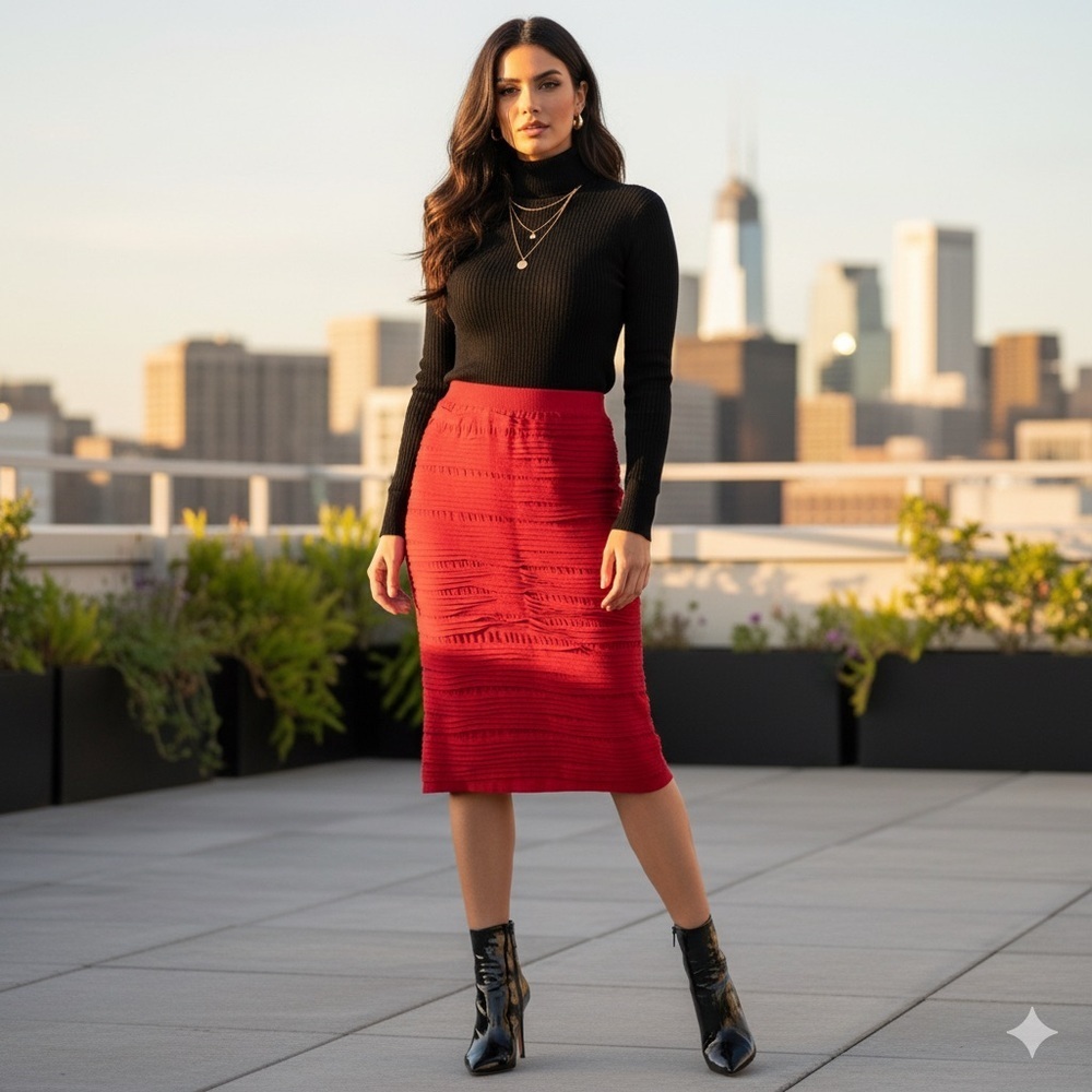 Trinity Red Pencil Skirt for Women